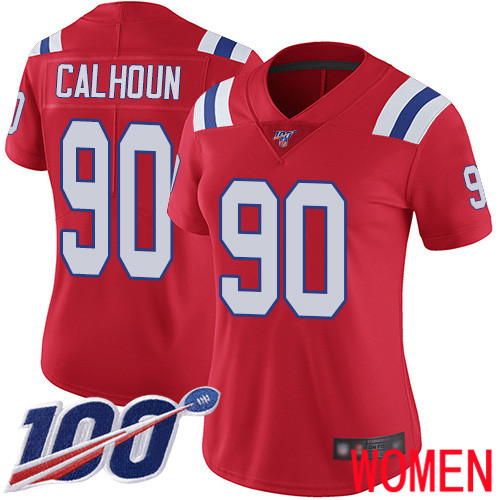 New England Patriots Football #90 100th Limited Red Women Shilique Calhoun Alternate NFL Jersey